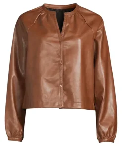 womens-puff-sleeve-brown-faux-leather-shirt-jacket