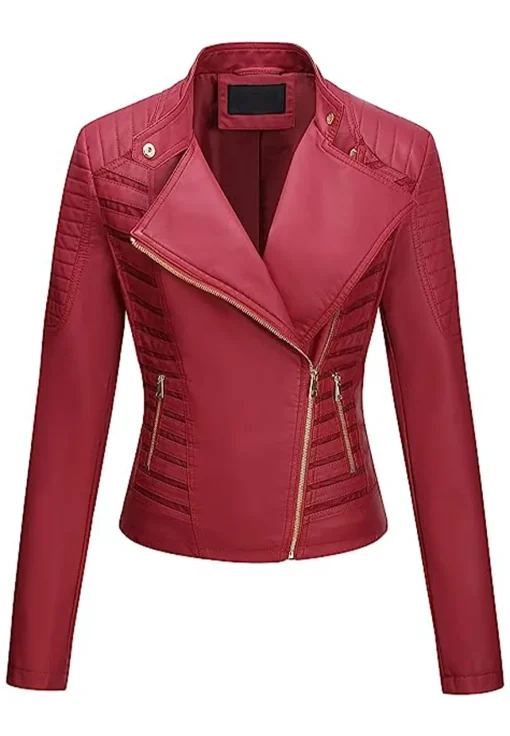 womens-red-faux-leather-casual-jacket