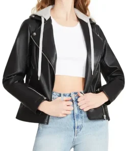 womens-zip-up-black-faux-leather-hooded-jacket