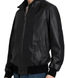 mens-buttoned-collar-black-faux-leather-bomber-jacket