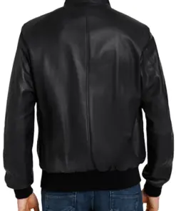 mens-buttoned-collar-black-faux-leather-bomber-jacket