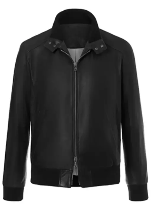 mens-buttoned-collar-black-faux-leather-bomber-jacket