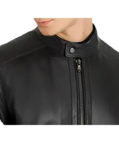 mens-buttoned-collar-black-faux-leather-bomber-jacket