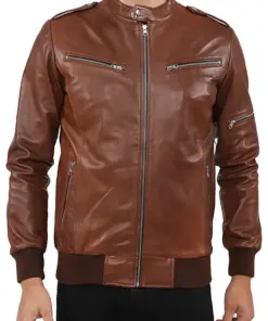 mens-band-collar-brown-bomber-faux-leather-jacket