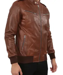 mens-band-collar-brown-bomber-faux-leather-jacket