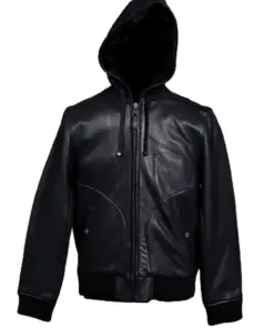 mens-black-bomber-faux-leather-hooded-jacket