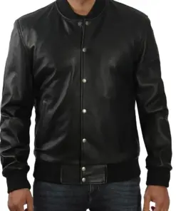 mens-black-classic-faux-leather-bomber-jacket