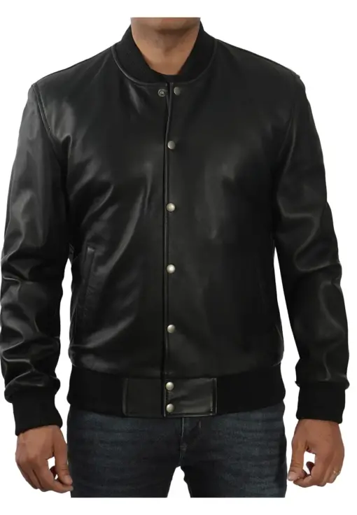 mens-black-classic-faux-leather-bomber-jacket