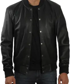 mens-black-classic-faux-leather-bomber-jacket