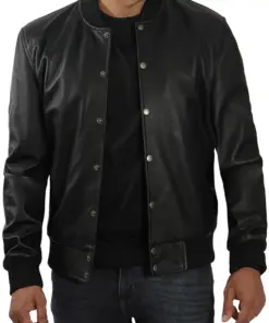 mens-black-classic-faux-leather-bomber-jacket