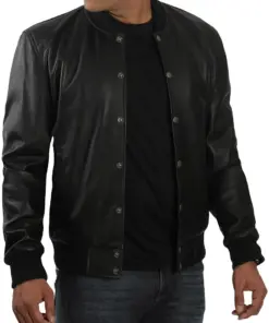 mens-black-classic-faux-leather-bomber-jacket