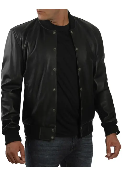 mens-black-classic-faux-leather-bomber-jacket