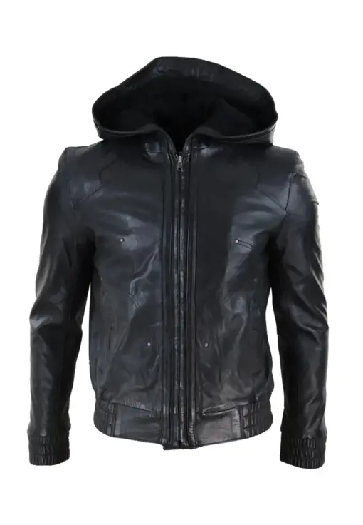 mens-black-faux-leather-bomber-jacket-with-hood