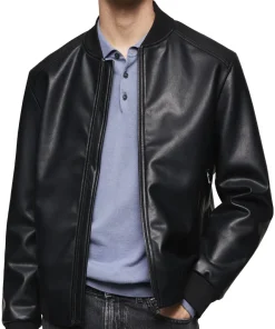 mens-black-faux-leather-classic-bomber-jacket