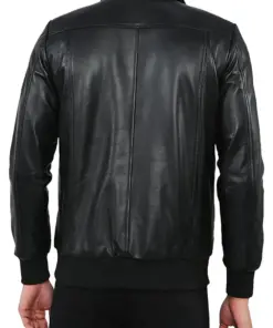 mens-black-faux-leather-fur-collar-bomber-jacket