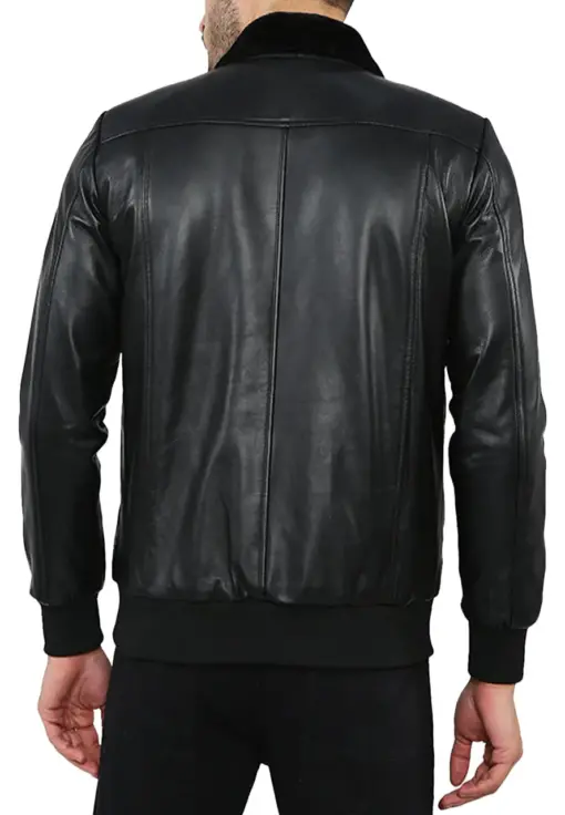 mens-black-faux-leather-fur-collar-bomber-jacket