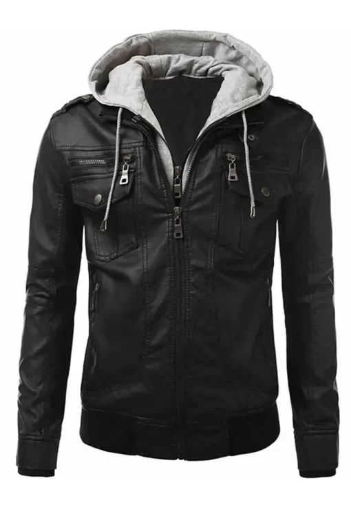 mens-black-faux-leather-slim-fit-jacket-with-hoodie