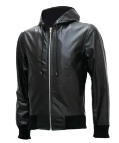 mens-black-hoodie-faux-leather-bomber-jacket