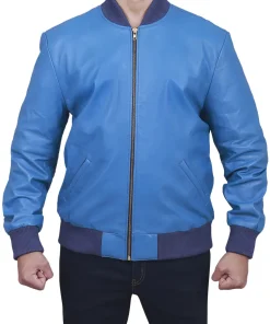 mens-blue-faux-leather-bomber-jacket