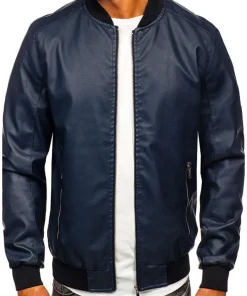 mens-bomber-navy-blue-faux-leather-jacket