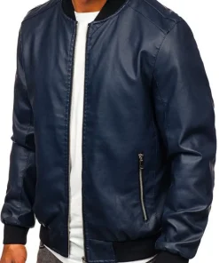 mens-bomber-navy-blue-faux-leather-jacket