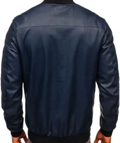 mens-bomber-navy-blue-faux-leather-jacket