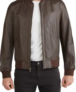 mens-bonded-brown-faux-leather-bomber-jacket