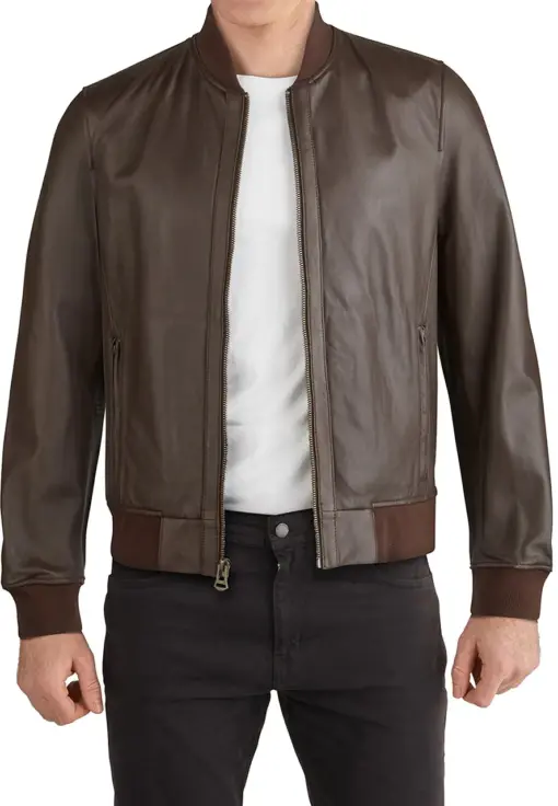 mens-bonded-brown-faux-leather-bomber-jacket