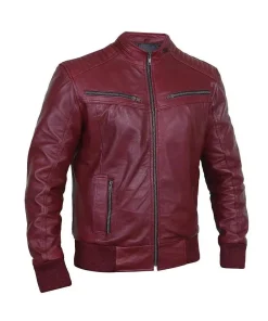 mens-burgundy-faux-leather-bomber-jacket