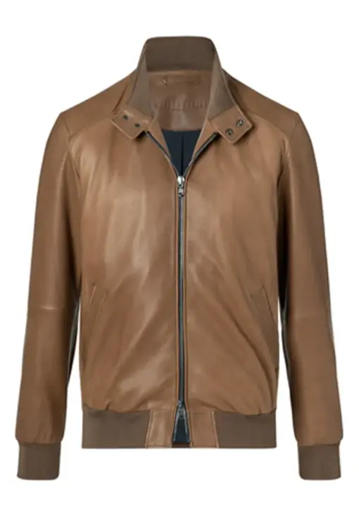 mens-buttoned-collar-brown-faux-leather-bomber-jacket