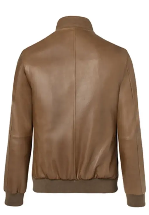 mens-buttoned-collar-brown-faux-leather-bomber-jacket