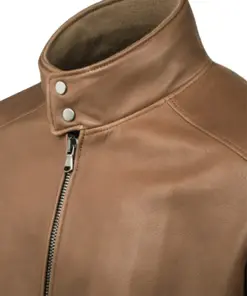 mens-buttoned-collar-brown-faux-leather-bomber-jacket