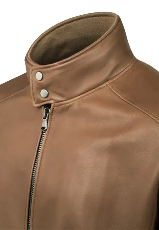 mens-buttoned-collar-brown-faux-leather-bomber-jacket