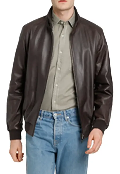 mens-buttoned-collar-chocolate-faux-leather-bomber-jacket