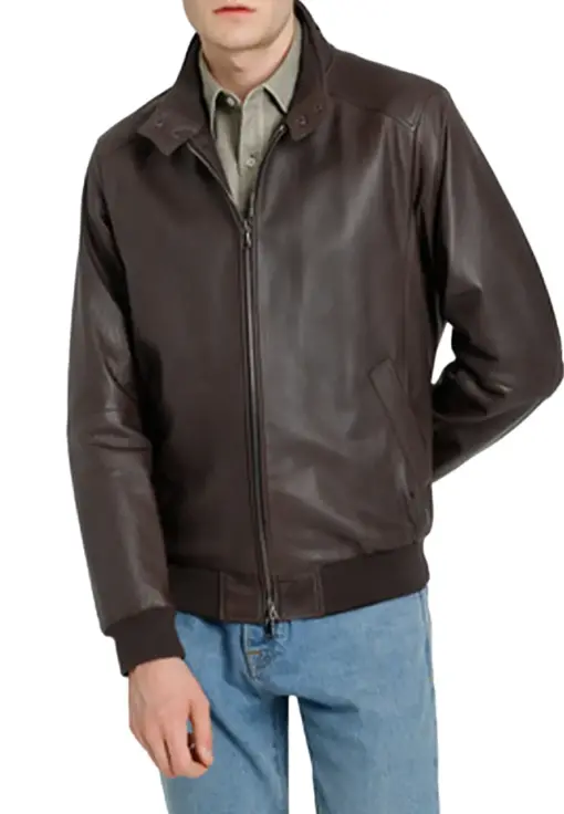 mens-buttoned-collar-chocolate-faux-leather-bomber-jacket