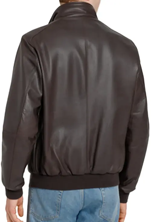 mens-buttoned-collar-chocolate-faux-leather-bomber-jacket