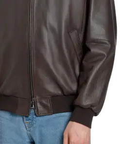 mens-buttoned-collar-chocolate-faux-leather-bomber-jacket