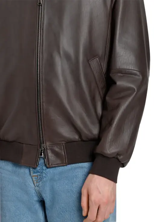 mens-buttoned-collar-chocolate-faux-leather-bomber-jacket