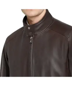 mens-buttoned-collar-chocolate-faux-leather-bomber-jacket