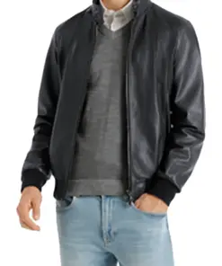 mens-buttoned-collar-navy-faux-leather-bomber-jacket