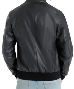 mens-buttoned-collar-navy-faux-leather-bomber-jacket