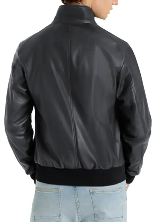 mens-buttoned-collar-navy-faux-leather-bomber-jacket