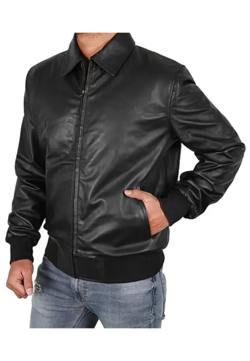 mens-casual-black-faux-leather-motorbike-bomber-jacket