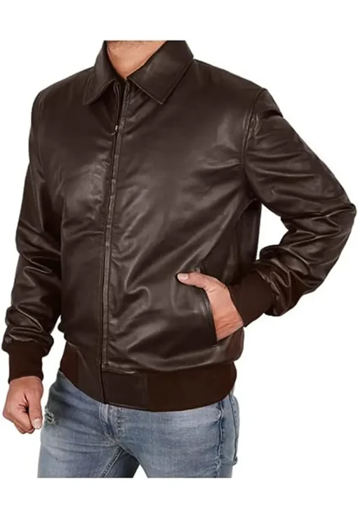 mens-casual-brown-faux-leather-motorbike-bomber-jacket