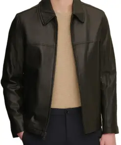 mens-casual-shirt-collar-black-faux-leather-jacket