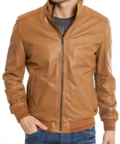 mens-casual-wear-camel-faux-leather-bomber-jacket