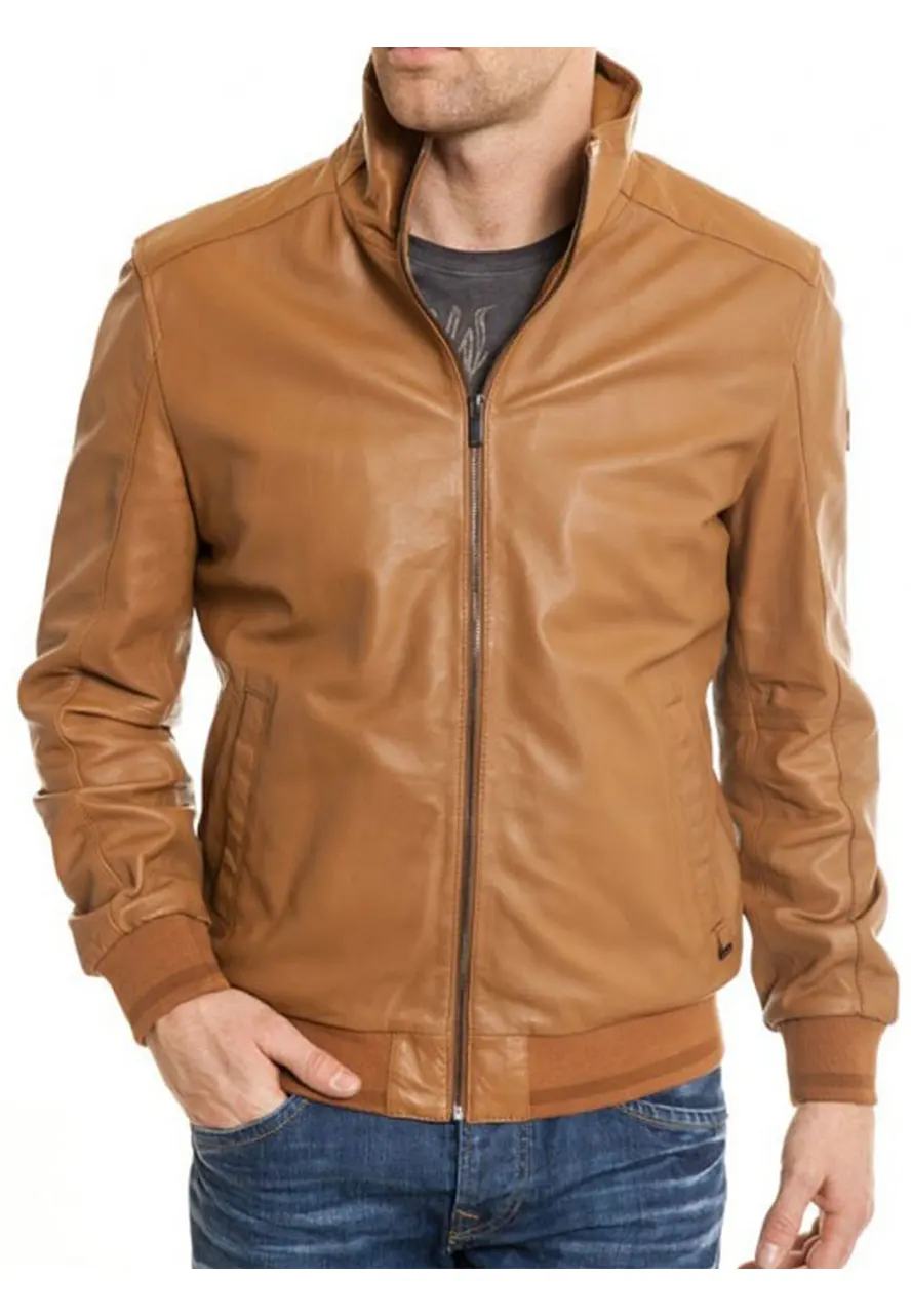 mens-casual-wear-camel-faux-leather-bomber-jacket-1 mens-casual-wear-camel-faux-leather-bomber-jacket