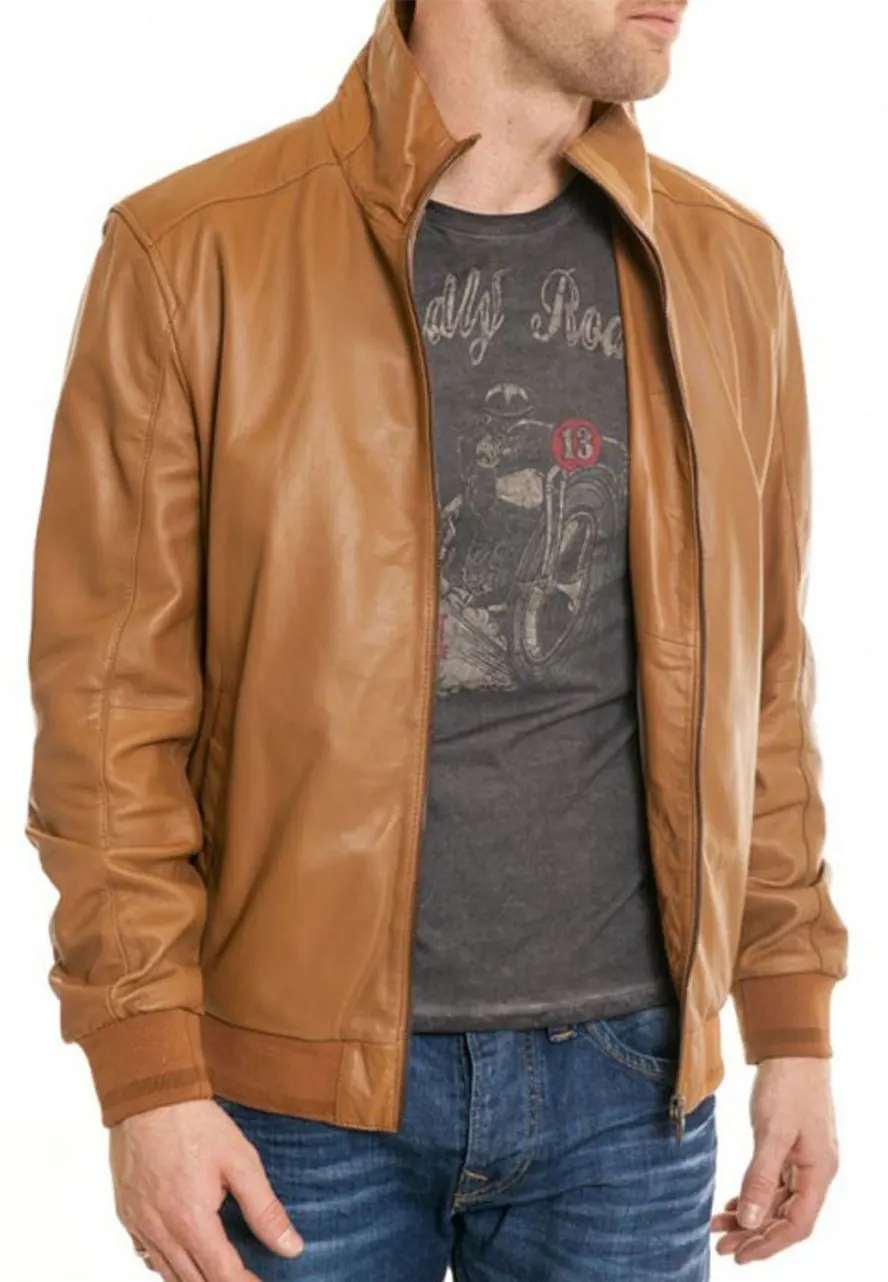 mens-casual-wear-camel-faux-leather-bomber-jacket-3 mens-casual-wear-camel-faux-leather-bomber-jacket