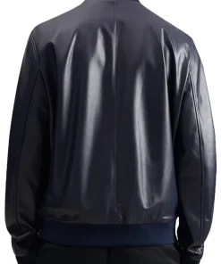 mens-elegant-blue-faux-leather-bomber-jacket