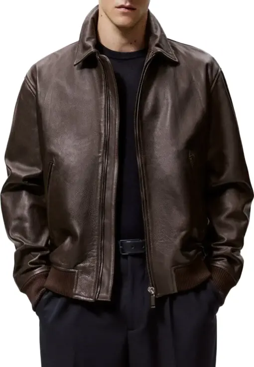 mens-excelled-brown-faux-leather-bomber-jacket